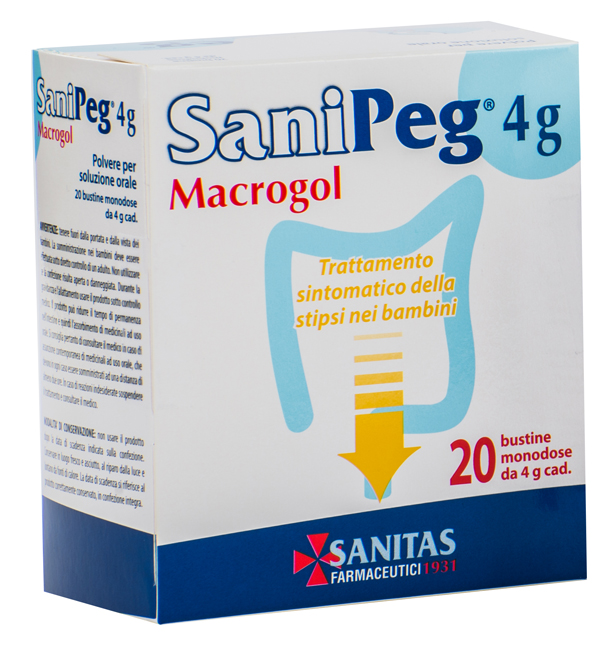 SANIPEG MACROGOL POLVERE PER SOLUZIONE ORALE 20 BUSTINE DA 4 G - goldeneffe.it