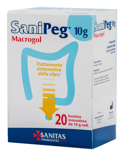 SANIPEG MACROGOL POLVERE PER SOLUZIONE ORALE 20 BUSTE DA 10 G - goldeneffe.it