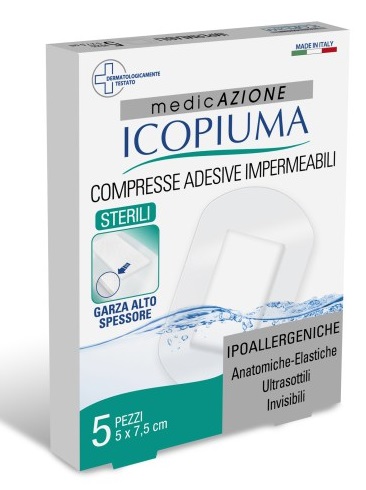 ICOPIUMA GARZA COMPRESSA MEDICATA POSTOPERATORIA 5X7,5 CM 5 PEZZI - goldeneffe.it