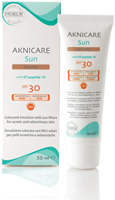 CREMA COLORATA PROTETTIVA SOLARE PER PELLE ACNEICA AKNICARE SUN TEINTEE' DORE' TUBETTO 50 ML - goldeneffe.it