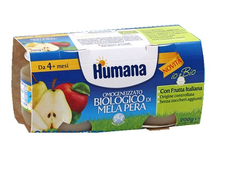 HUMANA OMOGENEIZZATO MELA/PERA BIO 2 VASETTI 100 G - goldeneffe.it