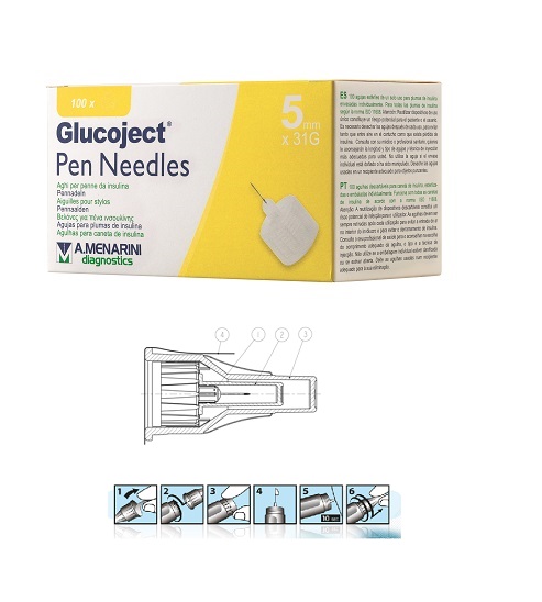 AGO PER PENNA DA INSULINA GLUCOJECT LUNGHEZZA 5 MM GAUGE 31 100 PEZZI - goldeneffe.it