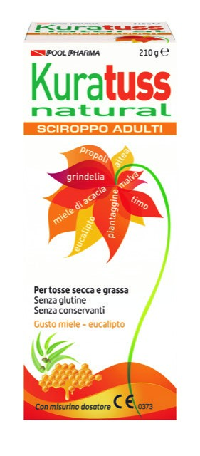 KURATUSS NATURAL SCIROPPO ADULTI PER TOSSE SECCA E GRASSA CON MISURINO DOSATORE GUSTO MIELE EUCALIPTO 210 G - goldeneffe.it