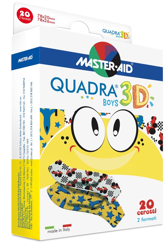 CEROTTO MASTER-AID QUADRA 3D BOYS 20 PEZZI ASSORTITI - goldeneffe.it