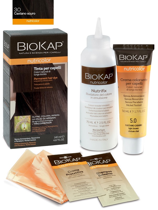 BIOKAP NUTRICOLOR 3,0 NEW CASTANO SCURO TINTA TUBO + FLACONE - goldeneffe.it