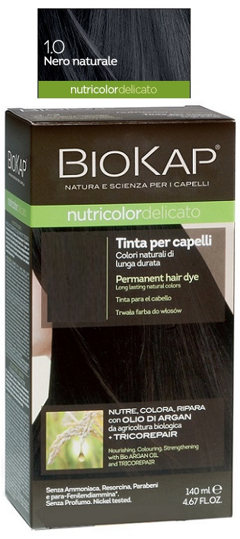 BIOKAP NUTRICOLOR DELICATO 1,0 NERO NATURALE TINTA TUBO + FLACONE - goldeneffe.it