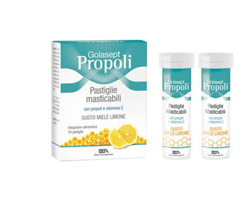 GOLASEPT PROPOLI 24 COMPRESSE MASTICABILI MIELE LIMONE - goldeneffe.it