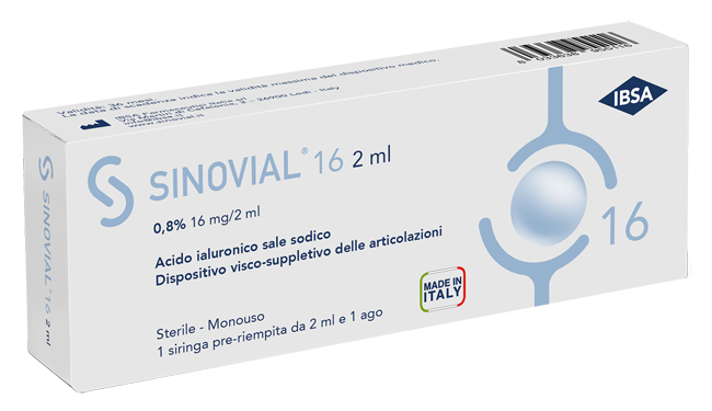 SIRINGA INTRA-ARTICOLARE SINOVIAL 16 ACIDO IALURONICO SALE SODICO 0,8% 16MG/2ML 2ML + AGO 21 GAUGE - goldeneffe.it