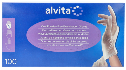 GUANTI DA ISPEZIONE ALVITA IN VINILE SENZA TALCO S 100 PEZZI - goldeneffe.it