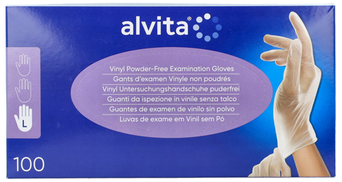 GUANTI DA ISPEZIONE ALVITA IN VINILE SENZA TALCO L 100 PEZZI - goldeneffe.it