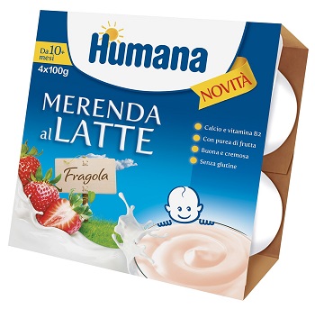 HUMANA MERENDA AL LATTE GUSTO FRAGOLA 100 G 4 PEZZI - goldeneffe.it