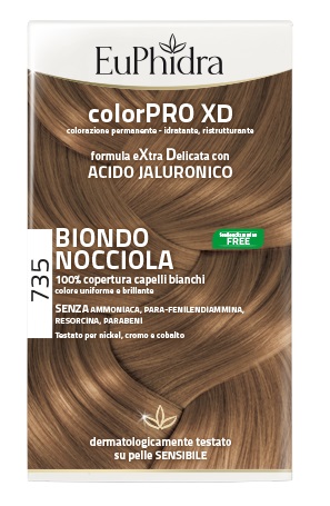 EUPHIDRA COLORPRO XD 735 BIONDO NOCCIOLA GEL COLORANTE CAPELLI IN FLACONE + ATTIVANTE + BALSAMO + GUANTI - goldeneffe.it