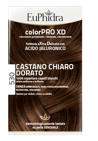 EUPHIDRA COLORPRO XD 530 CASTANO CHIARO DORATO GEL COLORANTE CAPELLI IN FLACONE + ATTIVANTE + BALSAMO + GUANTI - goldeneffe.it