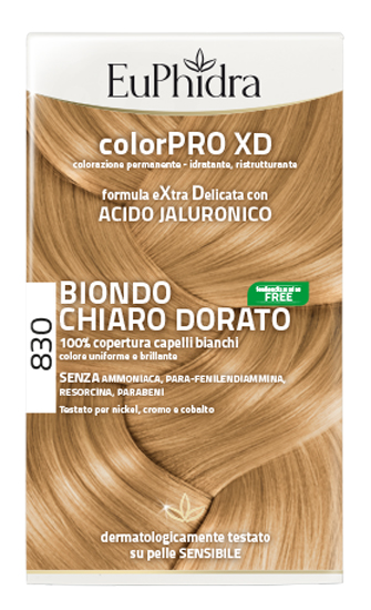 EUPHIDRA COLORPRO XD 830 BIONDO CHIARO DORATO GEL COLORANTE CAPELLI IN FLACONE + ATTIVANTE + BALSAMO + GUANTI - goldeneffe.it