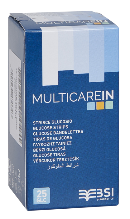 STRISCE MISURAZIONE GLICEMIA MULTICARE IN GLUCOSIO ELETTRODO 25 PEZZI - goldeneffe.it