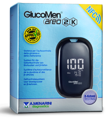 GLUCOMETRO GLUCOMEN AREO 2K PER AUTOMISURAZIONE DELLA GLICEMIA DA SANGUE INTERO CAPILLARE DIMENSIONE 85,5X56X18,2 MM PESO 46 G - goldeneffe.it