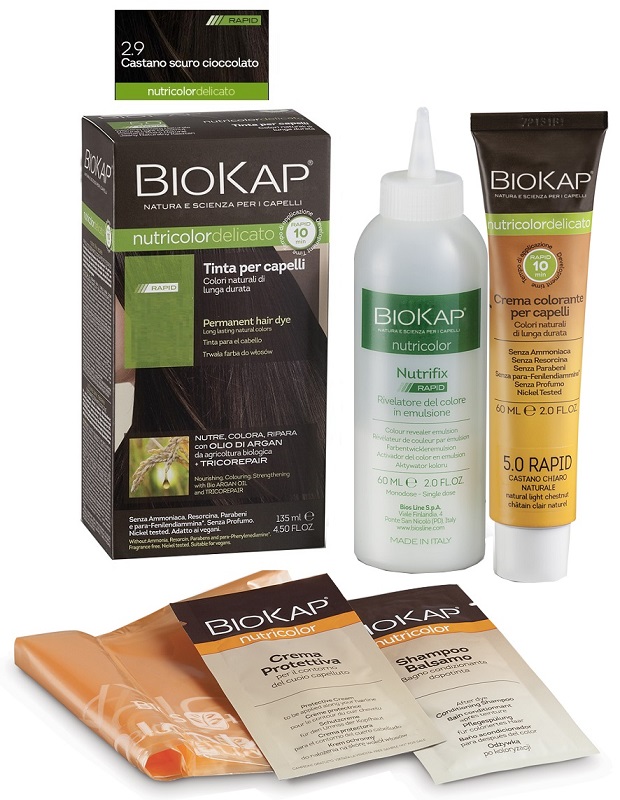 BIOS LINE  BIOKAP NUTRICOLOR DELICATO RAPID TINTA 2,9 CASTANO SCURO CIOCCOLATO 135 ML - goldeneffe.it