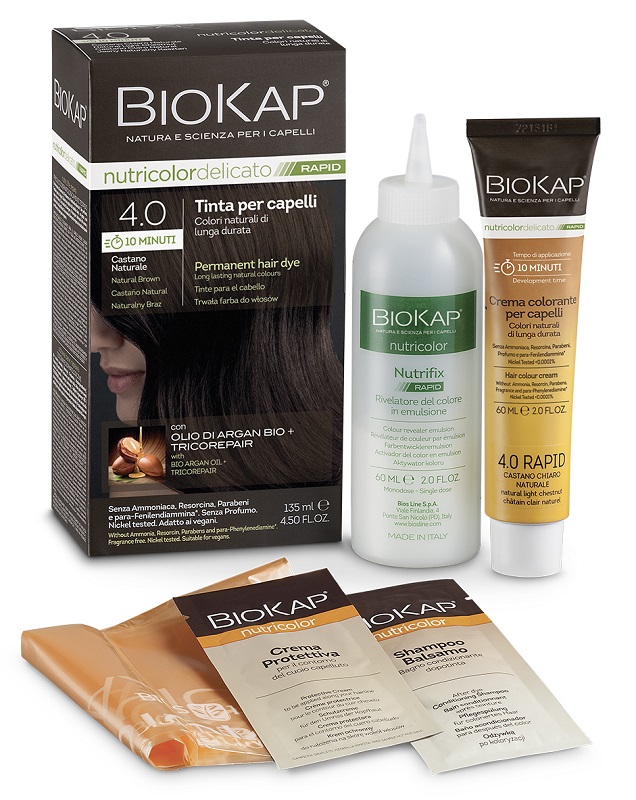 BIOS LINE  BIOKAP NUTRICOLOR DELICATO RAPID TINTA 4,00 CASTANO NATURALE 135 ML - goldeneffe.it