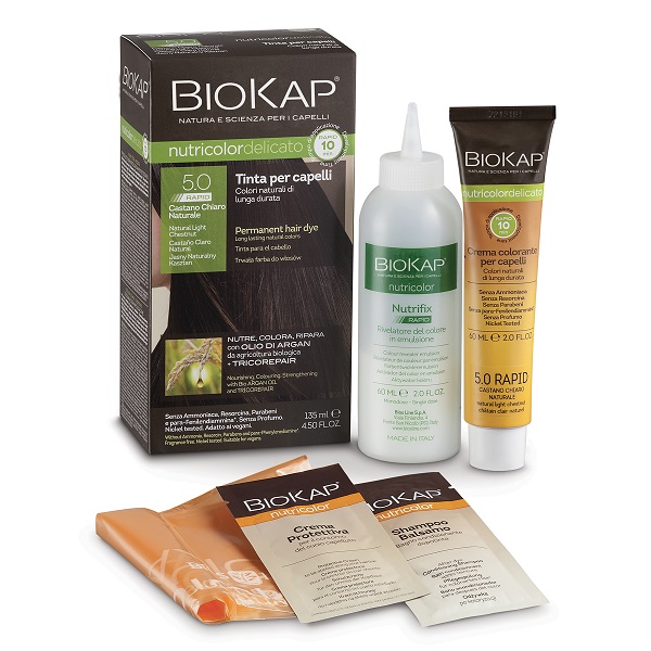 BIOS LINE  BIOKAP NUTRICOLOR DELICATO RAPID TINTA 5,0 CASTANO CHIARO NATURALE 135 ML - goldeneffe.it