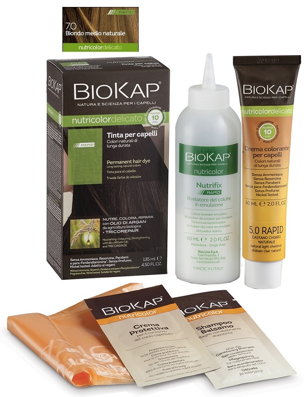 BIOS LINE  BIOKAP NUTRICOLOR DELICATO RAPID TINTA 7,0 BIONDO MEDIO NATURALE 135 ML - goldeneffe.it