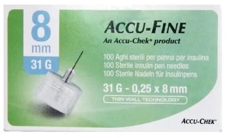 AGO PER PENNA DA INSULINA ACCU-FINE PEN NEEDLE ACCU-CHEK GAUGE 31 X 8MM 100 PEZZI - goldeneffe.it