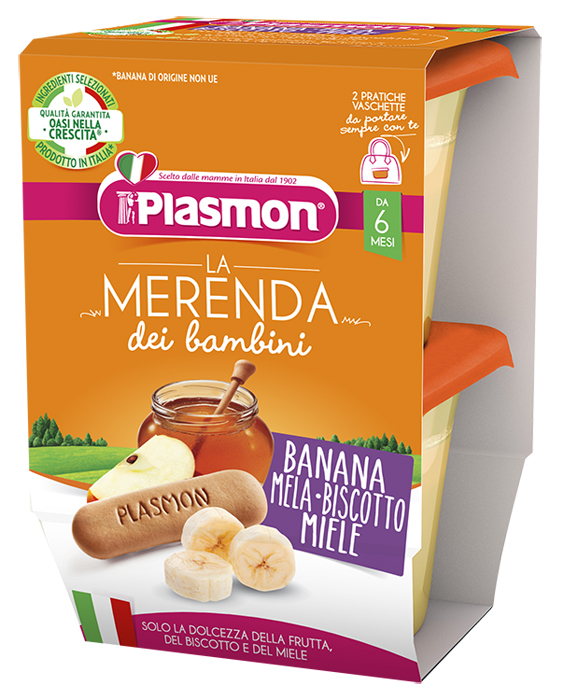 PLASMON LA MERENDA DEI BAMBINI MERENDE BANANA MELA BISCOTTO MIELE ASETTICO 2 X 120 G - goldeneffe.it