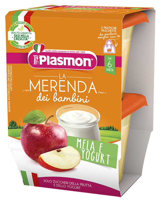 PLASMON LA MERENDA DEI BAMBINI SAPORI DI NATURA MELA YOGURT ASETTICO 2 X 120 G - goldeneffe.it