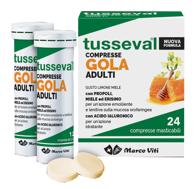 TUSSEVAL GOLA ADULTI 24 COMPRESSE MASTICABILI LIMONE E MIELE - goldeneffe.it