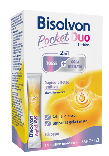 BISOLVON DUO POCKET LENITIVO TOSSE + GOLA IRRITATA A BASE DI MIELE E ALTEA 14 BUSTINE MONODOSE 10 ML - goldeneffe.it