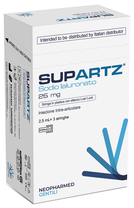 SIRINGA PRERIEMPITA INTRA-ARTICOLARE SUPARTZ ACIDO IALURONICO 25 MG 2,5 ML 3 PEZZI - goldeneffe.it