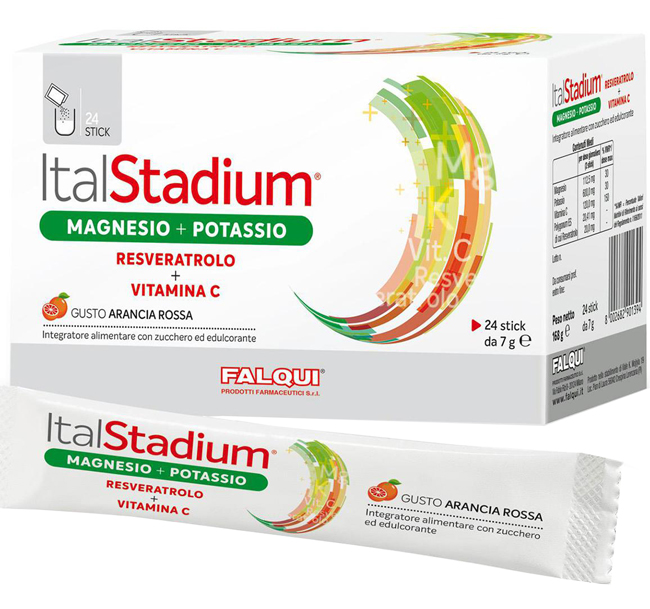 ITALSTADIUM MAGNESIO POTASSIO RESVERATOLO VITAMINA C ARANCIA ROSSA 24 STICK - goldeneffe.it