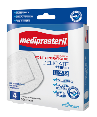 MEDICAZIONE POST OPERATORIA MEDIPRESTERIL DELICATA TNT 10X10CM 5 PEZZI - goldeneffe.it