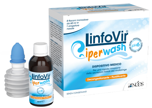 LINFOVIR IPERWASH SOLUZIONE SALINA IPERTONICA TAMPONATA 8 FLACONI DA 60 ML + 1 EROGATORE NASALE - goldeneffe.it