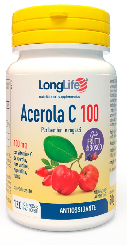 LONGLIFE ACEROLA C100 FRUTTI DI BOSCO 120 COMPRESSE MASTICABILI - goldeneffe.it