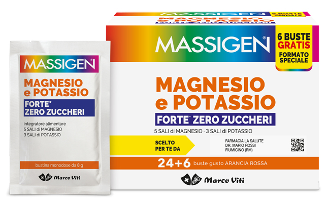 MASSIGEN MAGNESIO POTASSIO FORTE ZERO ZUCCHERO 24 BUSTINE + 6 BUSTINE - goldeneffe.it