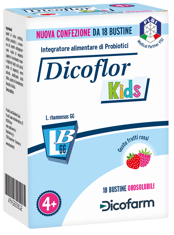 DICOFLOR KIDS 18 BUSTINE OROSOLUBILI GUSTO FRUTTI ROSSI - goldeneffe.it
