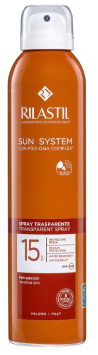 RILASTIL SUN SYSTEM TRANSPARENT SPRAY SPF15 200 ML - goldeneffe.it
