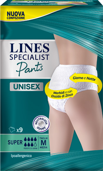 LINES SPECIALIST PANTS SUPER M X 9 PANNOLONE MUTANDINA INDOSSABILE COME NORMALE BIANCHERIA TIPO PULL-ON - goldeneffe.it