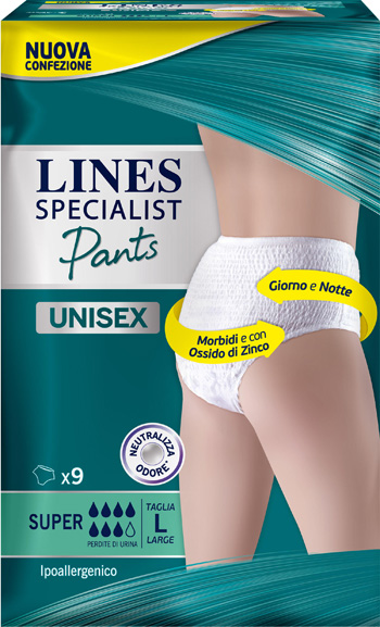 LINES SPECIALIST PANTS SUPER L X 9 PANNOLONE MUTANDINA INDOSSABILE COME NORMALE BIANCHERIA TIPO PULL-ON - goldeneffe.it