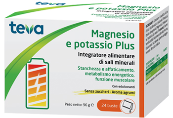MAGNESIO POTASSIO PLUS TEVA 24 BUSTINE SENZA ZUCCHERI AROMA AGRUMI - goldeneffe.it