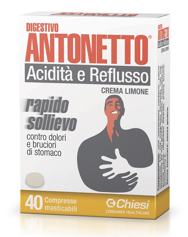 DIGESTIVO ANTONETTO ACIDITA' E REFLUSSO CREMA AL LIMONE 40 COMPRESSE MASTICABILI - goldeneffe.it