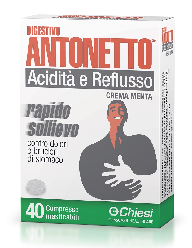 DIGESTIVO ANTONETTO ACIDITA' E REFLUSSO CREMA ALLA MENTA 40 COMPRESSE MASTICABILI - goldeneffe.it