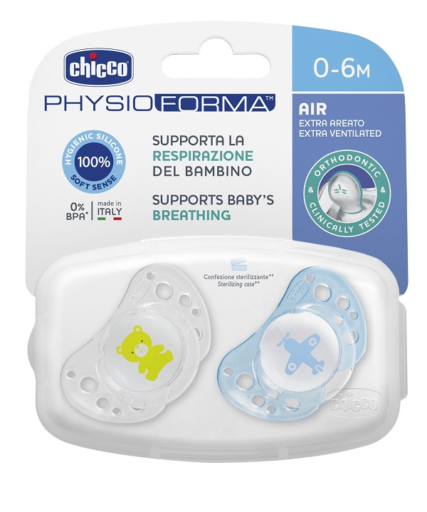 CHICCO SUCCHICCO AIR BOY SILICONE 0-6 MESI 2 PEZZI - goldeneffe.it