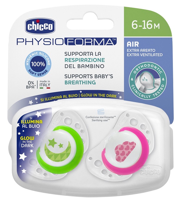 CHICCO SUCCHIETTO AIR LUMI IN SILICONE 6-16 MESI 2 PEZZI - goldeneffe.it