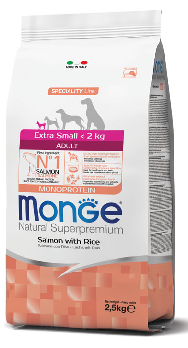 MONGE EXTRA SMALL ADULT SALMONE & RISO 800 G - goldeneffe.it