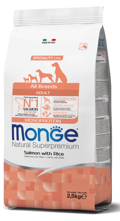 MONGE ALL BREEDS ADULT SALMONE & RISO 2500 G - goldeneffe.it