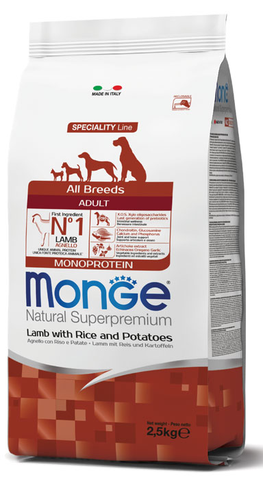 MONGE ALL BREEDS ADULT AGNELLO RISO & PATATE 2500 G - goldeneffe.it