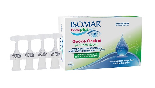 ISOMAR OCCHI PLUS GOCCE OCULARI PER OCCHI SECCHI ALL'ACIDO IALURONICO 0,25% 30 FLACONCINI MONODOSE - goldeneffe.it