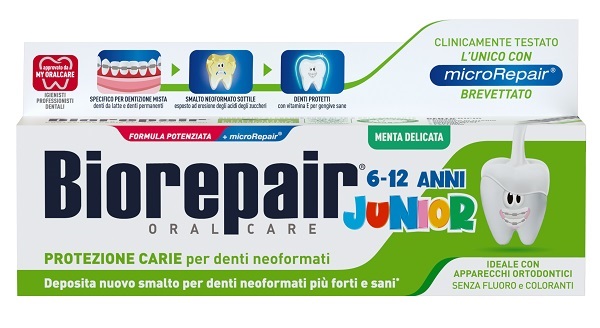 BIOREPAIR ORAL CARE JUNIOR 6-12 ANNI DENTIFRICIO PROTEZIONE ANTI CARIE SMALTO NEOFORMATO ALLA MENTA DELICATA 75 ML - goldeneffe.it