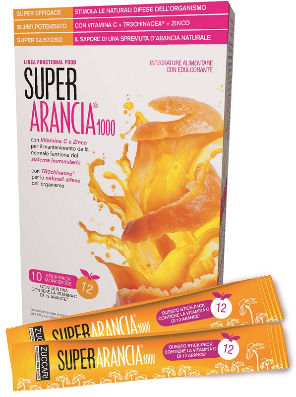 SUPER ARANCIA 1000 10 STICK PACK MONODOSE DA 3,7G INTEGRATORE ALIMENTARE CON EDULCORANTE - goldeneffe.it